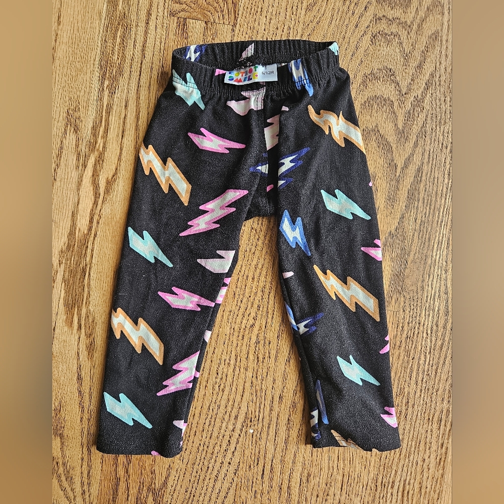 Black Leggings with Colorful Lightning Bolts